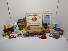 Vintage Advertising Junk Drawer Lot Cigar Box PA Local Tins NOS Oil CE Knife picture