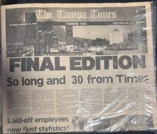 “Final Edition” of The Tampa Times newspaper, dated 8:/14/1982. Whole Paper picture