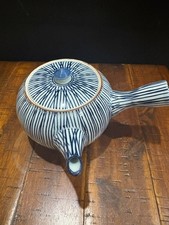 Hasami Ware Tokusa Ceramic Kyusu Teapot Signed Blue White Hand Painted Japan picture