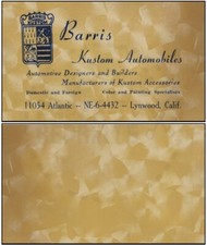 BARRIS KUSTOM AUTOMOBILES - GEORGE BARRIS BUSINESS CARD - VINTAGE REPRINT picture