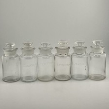 Antique Spice Jar Apothecary Lot Of 6 Empty  Clear Glass Flat Caps Whitall Tatum picture