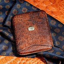 Exotic Ostrich Leather Antique Cigar Case Holder Luxury Art Deco 14k Gold picture