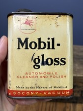 Vintage Original Mobil Oil Gloss Cleaner Polish Can Full Socony Vacuum Oil Can picture