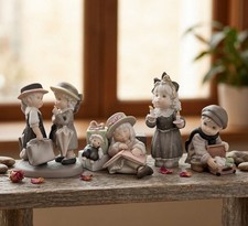 Vintage Enesco Porcelain Children Figurines Lot Set Muted Pastel Collectibles picture