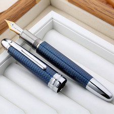 Majohn P136 Piston Fountain Pen EF/F / Flex Nib, Brass & Blue Carbon Fiber picture