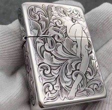 Zippo Art Nouveau Lady Engraved Lighter Silver Floral 5 Sides In a New Box picture