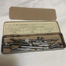 1900s Antique A.W. Faber Castell Pencil Tin Full of Vintage Drafting Instruments picture
