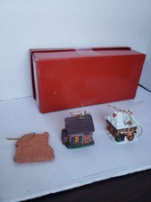Vtg 1990s Mini Christmas Ornament House 2 Open to Family Inside 1 Terracotta picture