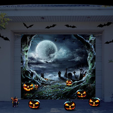 7 X 8 Ft Halloween Garage Door Cover Graveyard Horror Scene Banner picture