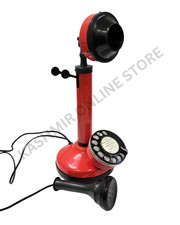 Red Retro Candlestick Telephone – Vintage Rotary Dial Working Decorative Phone . picture