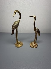 Crane Egret Heron Bird Figures Metal Gold Brass Tone Mid Century 8” Vintage picture