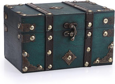 Vintage Treasure Chest, Pirate Keepsakes Box for Gifts, Wooden Storage Box, Gree picture