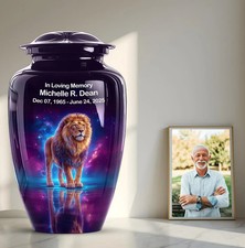 Personalized Lion Urn for Ashes Purple Urn for Ashes, Custom Memorial Cremation picture