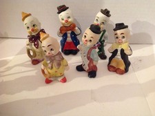 Six Enesco Vintage Bisque Porcelain 4” Tall Clowns picture