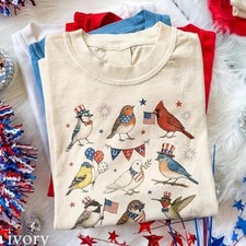 Hot USA 250th Anniversary Bird Shirt Patriotic American Birds Vintage Tee Gift picture