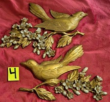 VTG 1960’s SYROCO HOMCO PLASTIC WALL DECOR MCM BIRDS DOGWOOD RETRO GOLDTONE picture