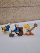 Vtg 1983 Smurfs Muscians lot of 3-Piano Player, Harp Player & Peewit on Guitar picture