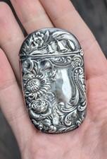 Antique Art Nouveau Match Safe. Sterling Silver. Double Sided Floral. Estate picture