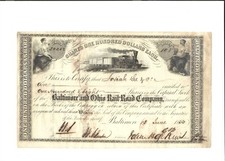 Excellent Johns Hopkins ~ Signed /Autographed 1856 B&O RR Stock Certificate picture