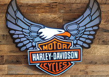 Harley-Davidson Pipe Wing Logo LED Wall Lamp Lightbox 80% BIGGER than others picture