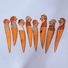 VTG Lot 8 Made in Italy Hand Carved Wood Figural Letter Openers Folk Art picture