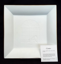 Cartier Porcelain Square Embossed Window Panther White Tray Bowl France 9.5” picture