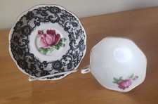 Vintage Royal Albert Senorita Bone China Teacup Saucer England Black Lace 1950's picture