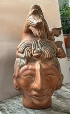 Mesoamerican Mayan King Pakal Redware Pottery Sculpture Bust Mexico Vintage L23 picture