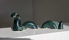 Loch Ness Monster Figurine 3 Piece NESSIE Aviemore Pottery vintage Dark Green picture