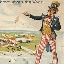 Scarce 1893 Chicago World's Fair HTL* Trade Card Everett Piano Uncle Sam picture