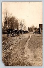 RPPC Group of Horses w/ Wagon Buggies Dirt Road NICE Photo ANTIQUE Postcard picture