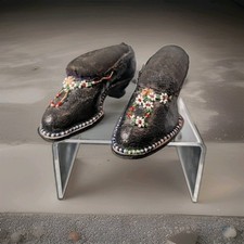 Antique Or Vintage Hand Beaded Victorian Heeled Shoe Pin Cushion Cottagecore picture