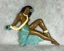 Vintage 1950s Chalkware Hula Girl Reclining Dancer Wall Plaque Tiki Decor 13x9 picture