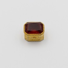 Vintage Florenza Gold Plated Red Glass Jewel Hinged Pill/Trinket Box 1