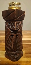 Vintage MCM Carved Wooden Tiki Head Totem Petrol Table Lighter Japan Sparks 6