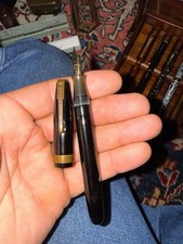 Vintage Waterman 14CT Solid Gold Nib #5 Fountain Pen Black Gold Trim picture