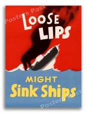 1940s “Loose Lips Sink Ships” WWII Historic Propaganda War Poster - 18x24 picture