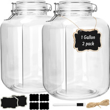 2 Pack 1 Gallon Square Clear Glass Jar with Airtight Lid, Storage Canister picture