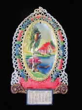 Antique 1933 Pulp Calendar Die Cut Topper Lake Cottage Vibrant  Czechoslovakia picture