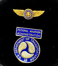 2 VTG. Federal Aviation Administration Small Wing &10 Year Service Award Pins picture