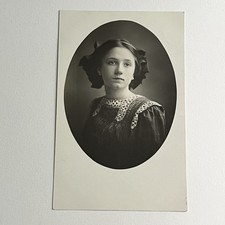 Antique RPPC Real Photograph Postcard Girl Beautiful Dress Thoughtful Expression picture