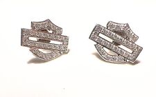 Harley Davidson MOD 925 Silver Crystal Gemstones Bar & Shield Stud Earrings picture