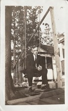 Vintage Photo Sad Looking Man in Suit on Swing Funny 1930s Gay Int picture
