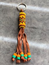 2 native american peyote stitch beaded key chains blues and yellows picture