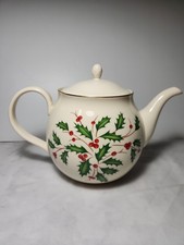 Lenox Holiday Teapot Ornament with Holly Berries and Gold Trim picture