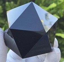 Black Obsidian (Large 70-75 mm) Carved Geometric Icosahedron, 20 Tri Faces Large picture