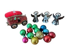 Vintage Christmas Lot Sequin Car Glass Ornaments Metal Angels picture
