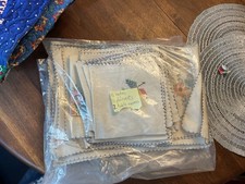 Vintage 34 Piece Hand-Embroidered Cross-Stich Table Linens Set picture