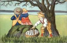 Easter Scandinavian Children Romance Boy Steals Eggs c1910 Vintage Postcard picture
