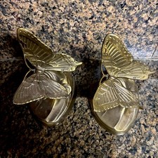 Vintage PM Craftsman Art Nouveau Brass Tone Butterfly Bookends picture